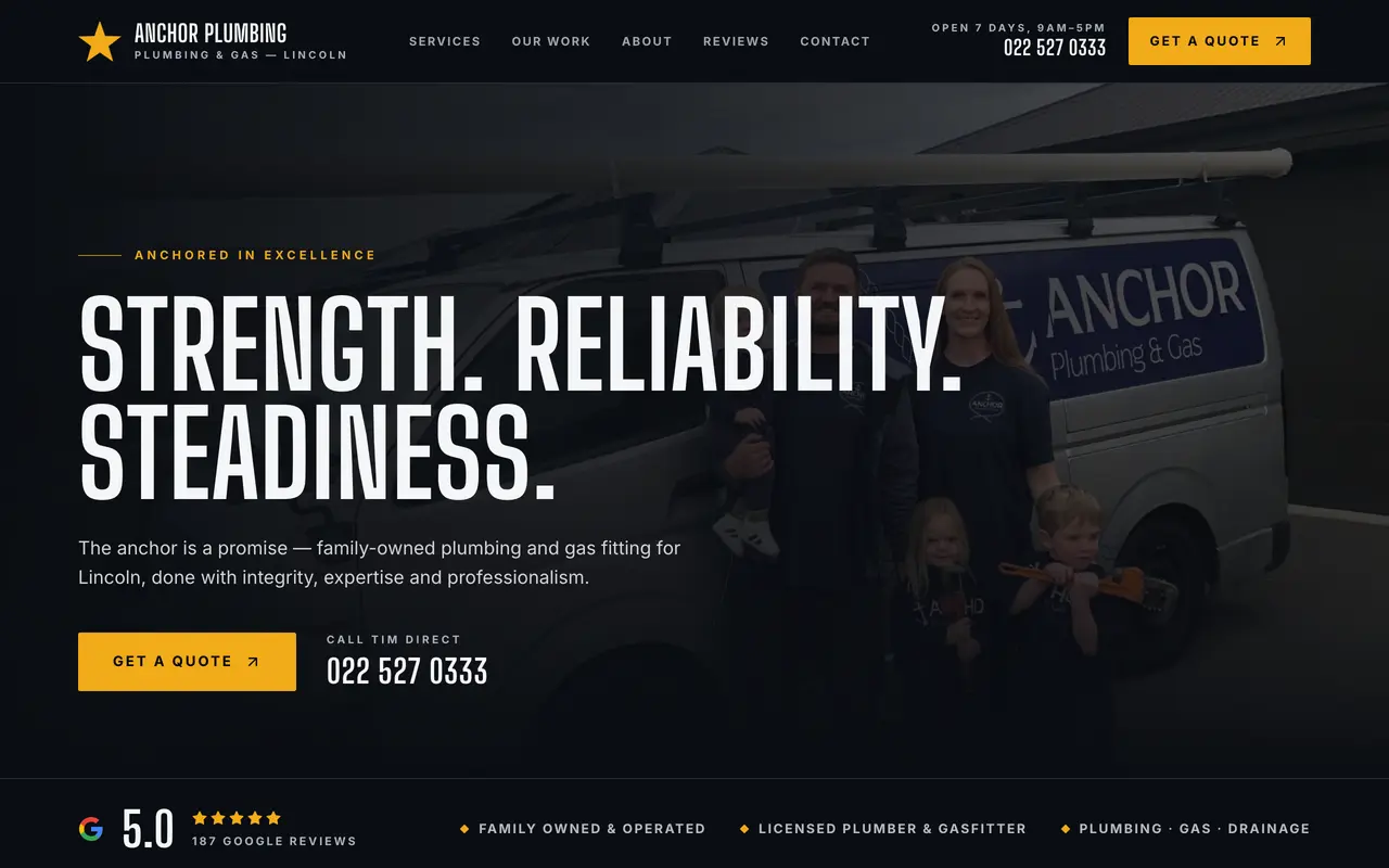 The Anchor Plumbing website we built, shown on a desktop screen